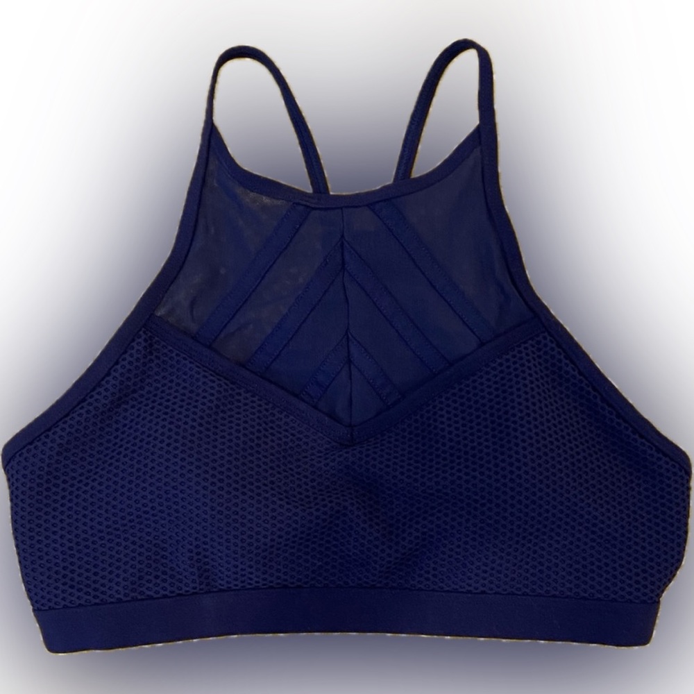 Lorna Jane Sports Bra high mesh neck Size M Navy Supportive Tenniscore Active